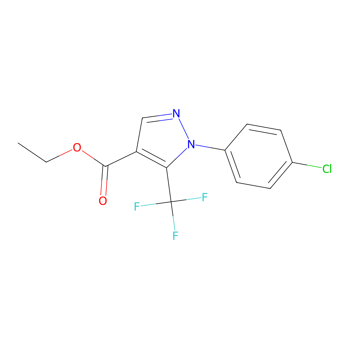 Ethyl 1-(4-chlorophenyl)-5-(trifluoromethyl)-1H-pyrazole-4-carboxylate molecular structure, CAS 112055-36-4