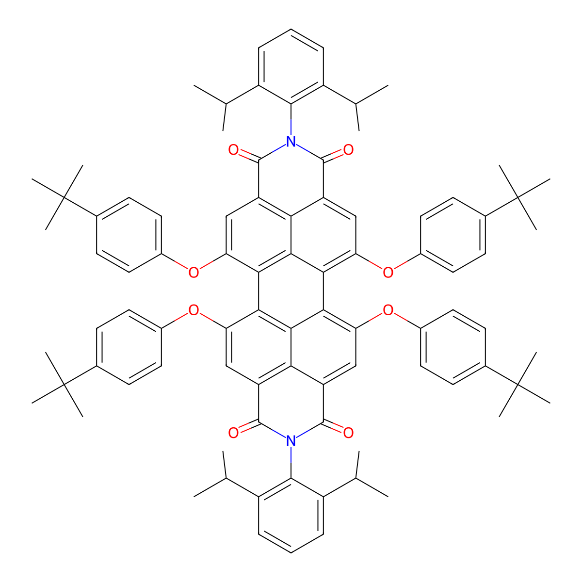 1,6,7,12-Tetrakis(4-tert-butylphenoxy)-N,N'-bis(2,6-diisopropylphenyl)-3,4,9,10-perylenetetracarboxylic Diimide molecular structure, CAS 112078-08-7