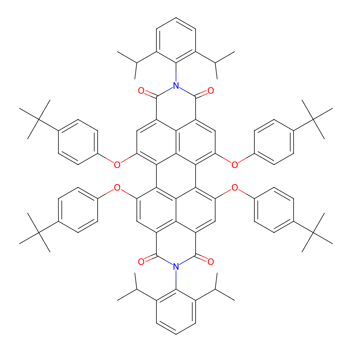 1,6,7,12-Tetrakis(4-tert-butylphenoxy)-N,N'-bis(2,6-diisopropylphenyl)-3,4,9,10-perylenetetracarboxylic Diimide molecular structure, CAS 112078-08-7