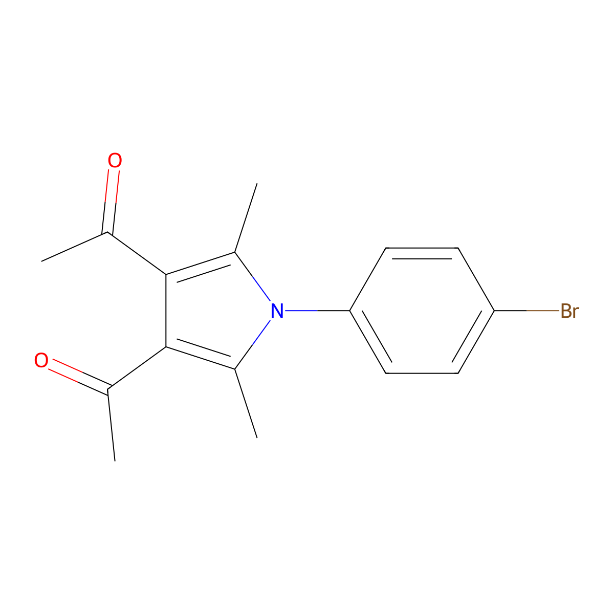 Ethanone, 1-(4-acetyl-1-(4-bromophenyl)-2,5-dimethylpyrrol-3-yl)- molecular structure, CAS 112086-80-3