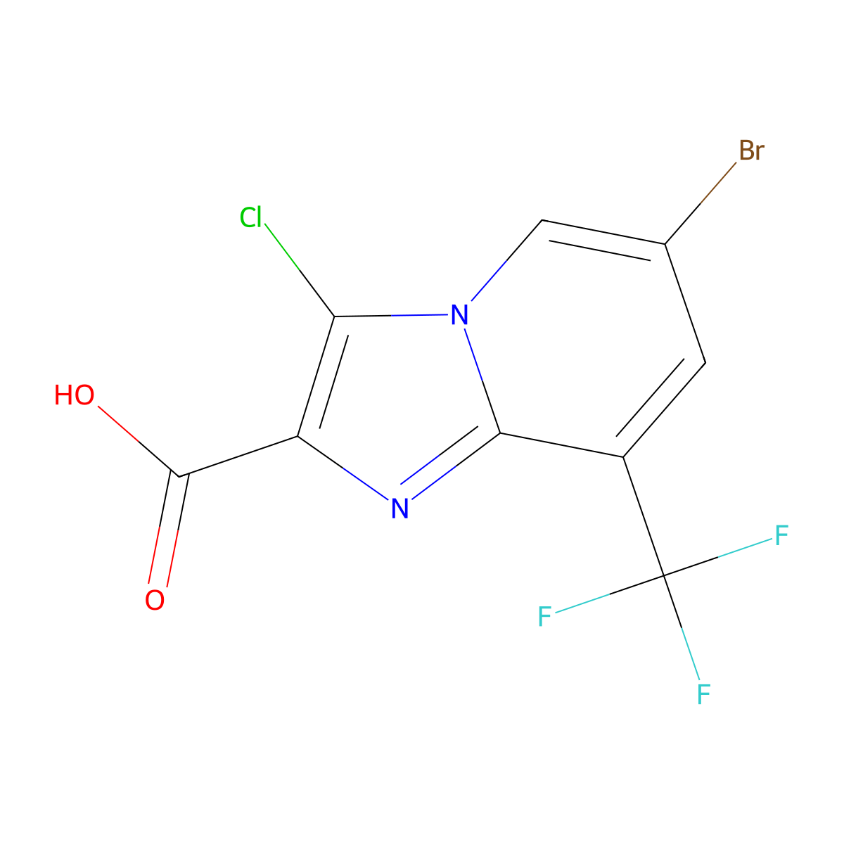 6-Bromo-3-chloro-8-(trifluoromethyl)imidazo[1,2-a]pyridine-2-carboxylic acid molecular structure, CAS 1121056-92-5