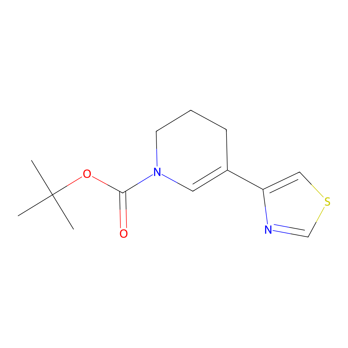 tert-butyl 5-(thiazol-4-yl)-3,4-dihydropyridine-1(2H)-carboxylate molecular structure, CAS 1121057-78-0