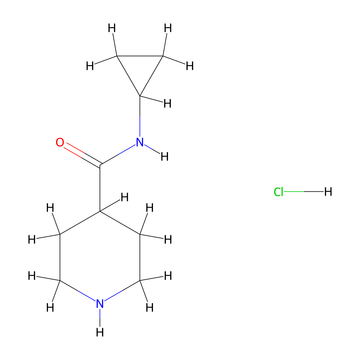 N-cyclopropylpiperidine-4-carboxamide hydrochloride molecular structure, CAS 1121526-83-7
