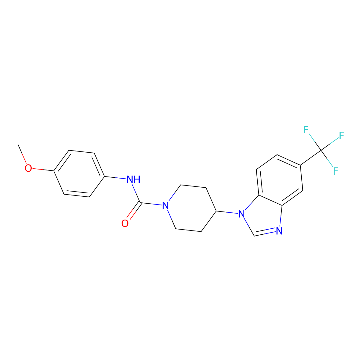 N-(4-Methoxyphenyl)-4-[5-(trifluoromethyl)-1H-benzimidazol-1-yl]-1-piperidinecarboxamide molecular structure, CAS 1121583-81-0