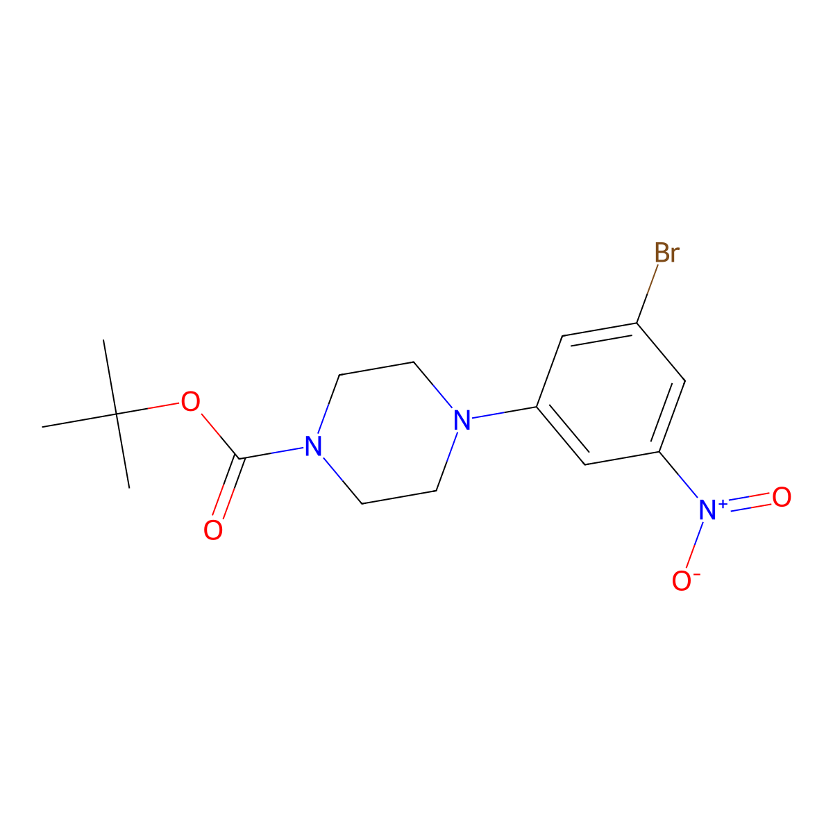 Tert-butyl 4-(3-bromo-5-nitrophenyl)piperazine-1-carboxylate molecular structure, CAS 1121600-19-8