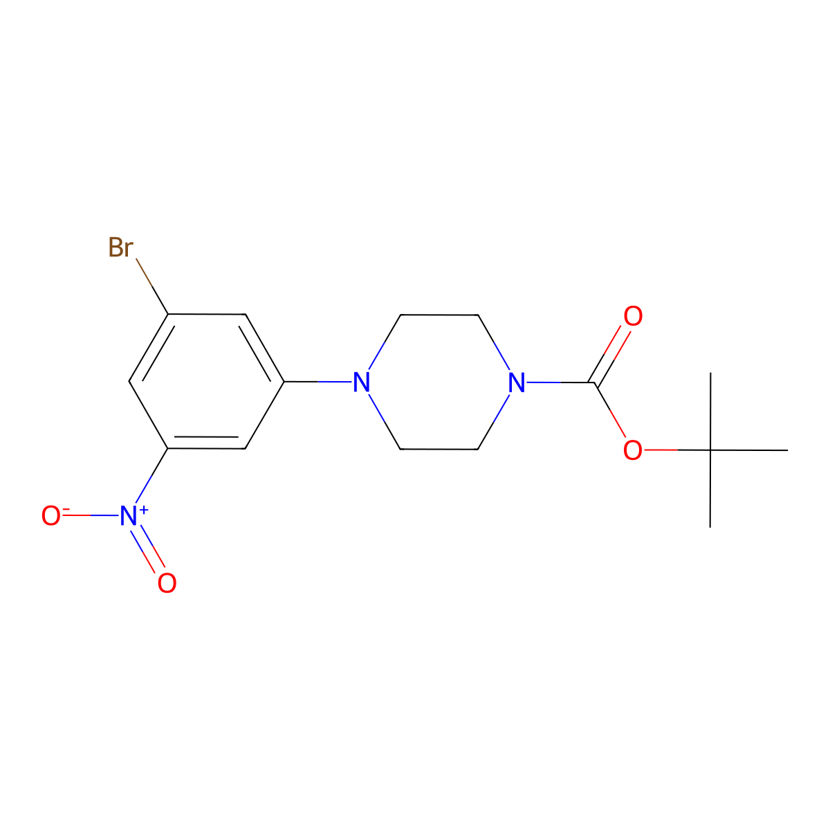 Tert-butyl 4-(3-bromo-5-nitrophenyl)piperazine-1-carboxylate molecular structure, CAS 1121600-19-8