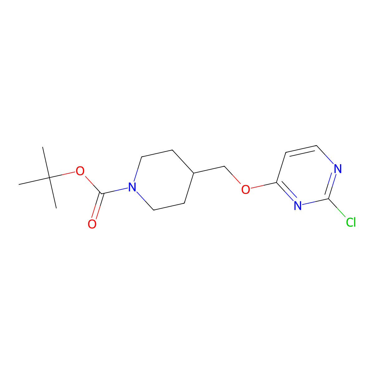 tert-Butyl 4-(((2-chloropyrimidin-4-yl)oxy)methyl)piperidine-1-carboxylate molecular structure, CAS 1121609-12-8