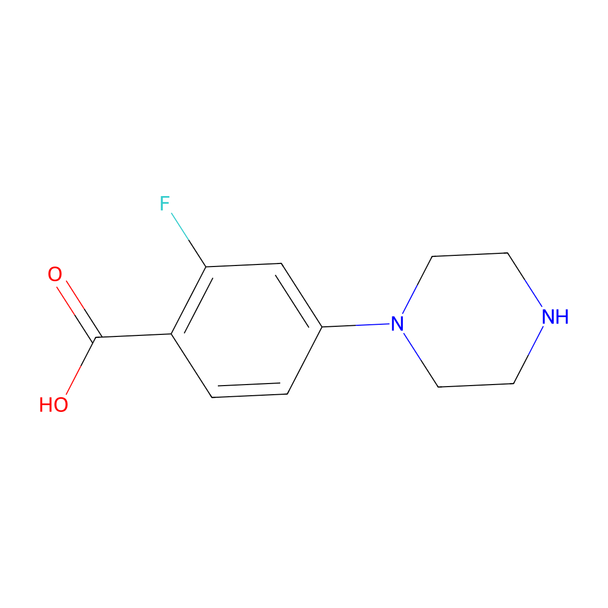 2-Fluoro-4-piperazinobenzoic Acid molecular structure, CAS 1121613-69-1