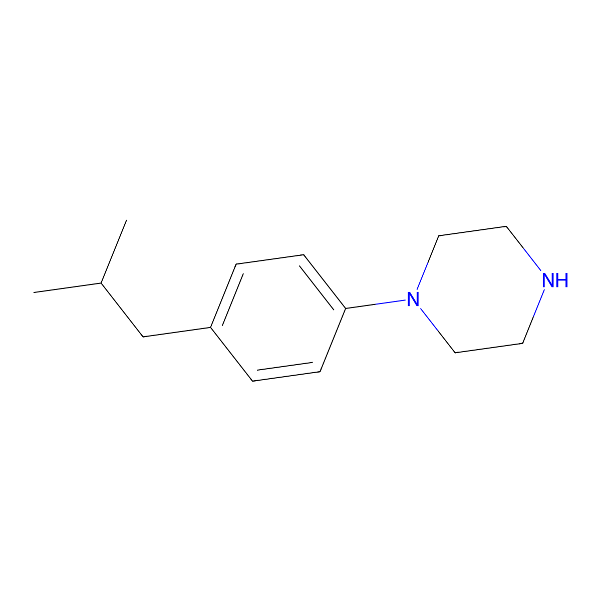 1-[4-(2-Methylpropyl)phenyl]piperazine molecular structure, CAS 1121613-71-5