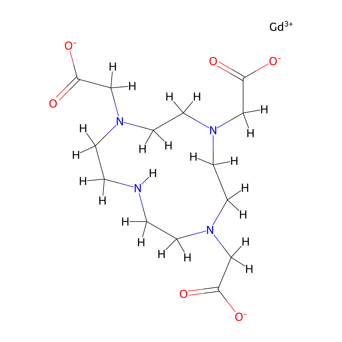 2-[4,7-Bis(carboxylatomethyl)-1,4,7,10-tetrazacyclododec-1-yl]acetate;gadolinium(3+) molecular structure, CAS 112188-16-6