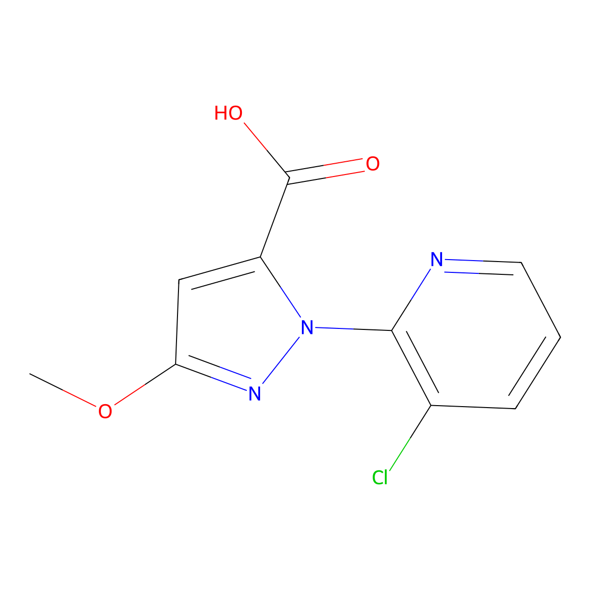 1-(3-chloropyridin-2-yl)-3-methoxy-1H-pyrazole-5-carboxylic acid molecular structure, CAS 1122021-75-3