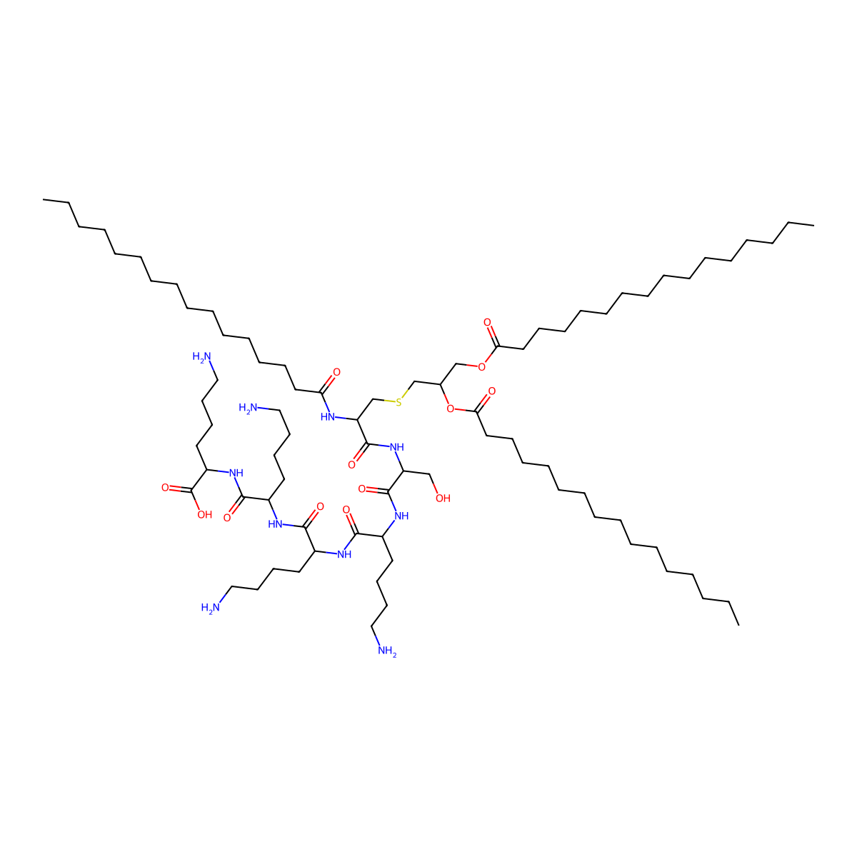 N-Palmitoyl-S-(2,3-bis(palmitoyloxy)propyl)cysteinyl-seryl-lysyl-lysyl-lysyl-lysine molecular structure, CAS 112208-00-1