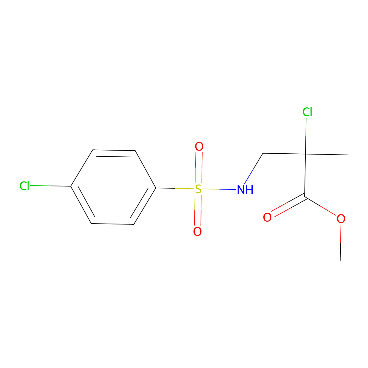 Methyl 2-chloro-3-(4-chlorobenzenesulfonamido)-2-methylpropanoate molecular structure, CAS 112252-30-9
