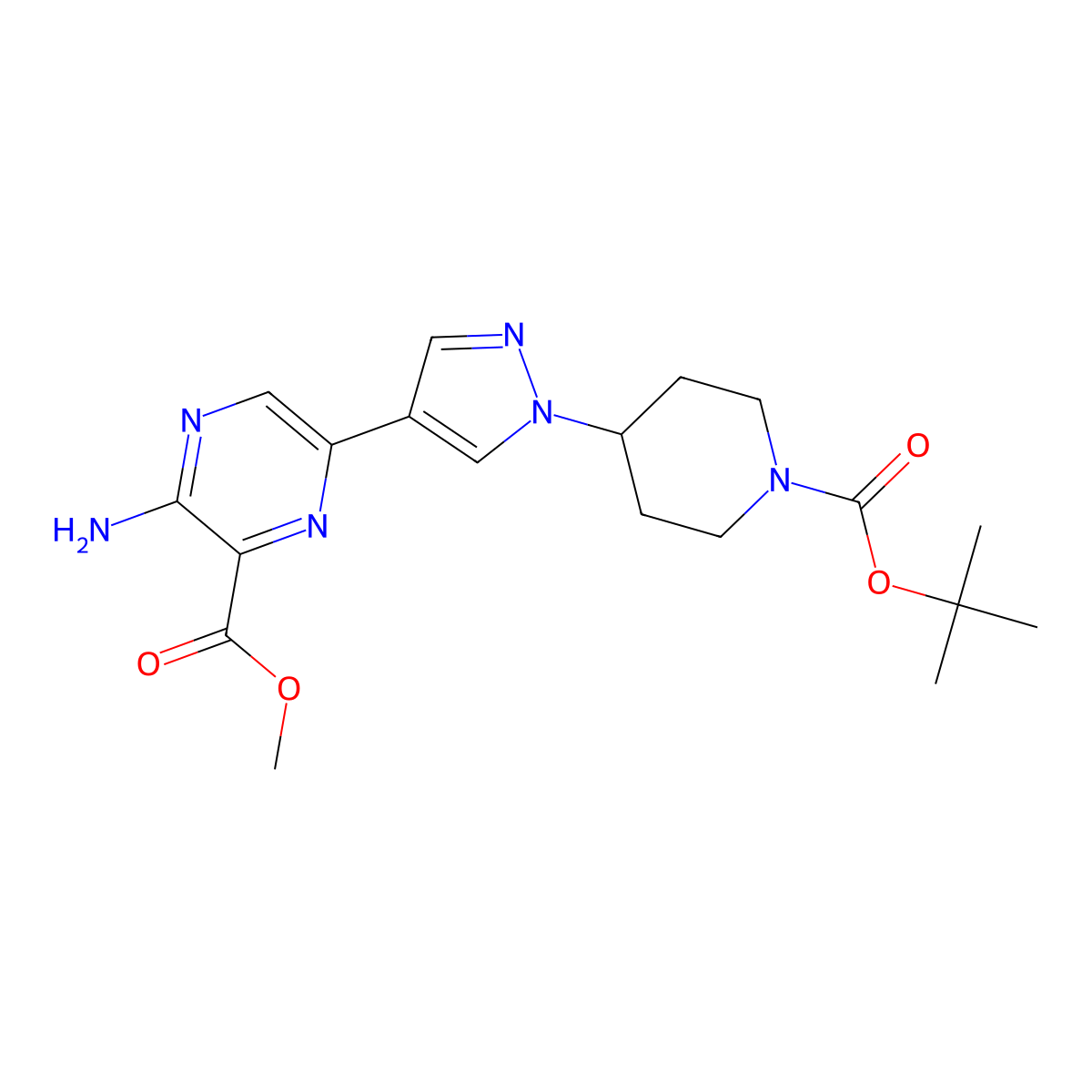 Methyl 3-amino-6-(1-(1-(tert-butoxycarbonyl)piperidin-4-yl)-1h-pyrazol-4-yl)pyrazine-2-carboxylate molecular structure, CAS 1122520-91-5