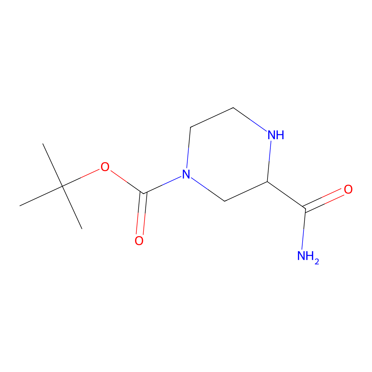 Tert-butyl 3-carbamoylpiperazine-1-carboxylate molecular structure, CAS 112257-24-6