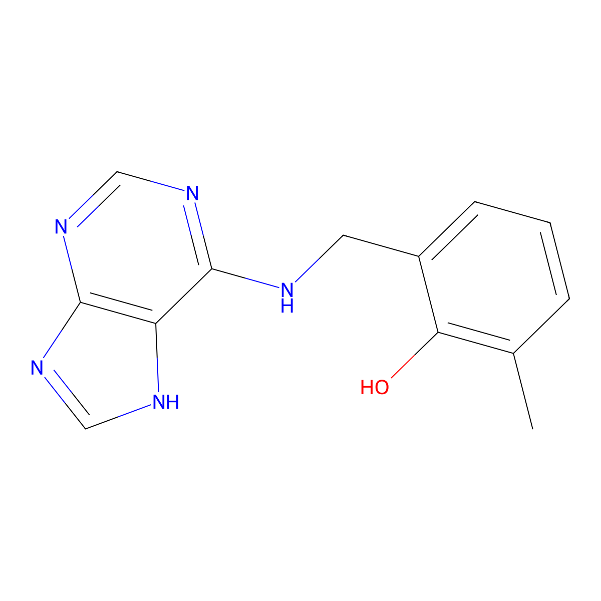 2-(((9H-Purin-6-yl)amino)methyl)-6-methylphenol molecular structure, CAS 1122579-42-3