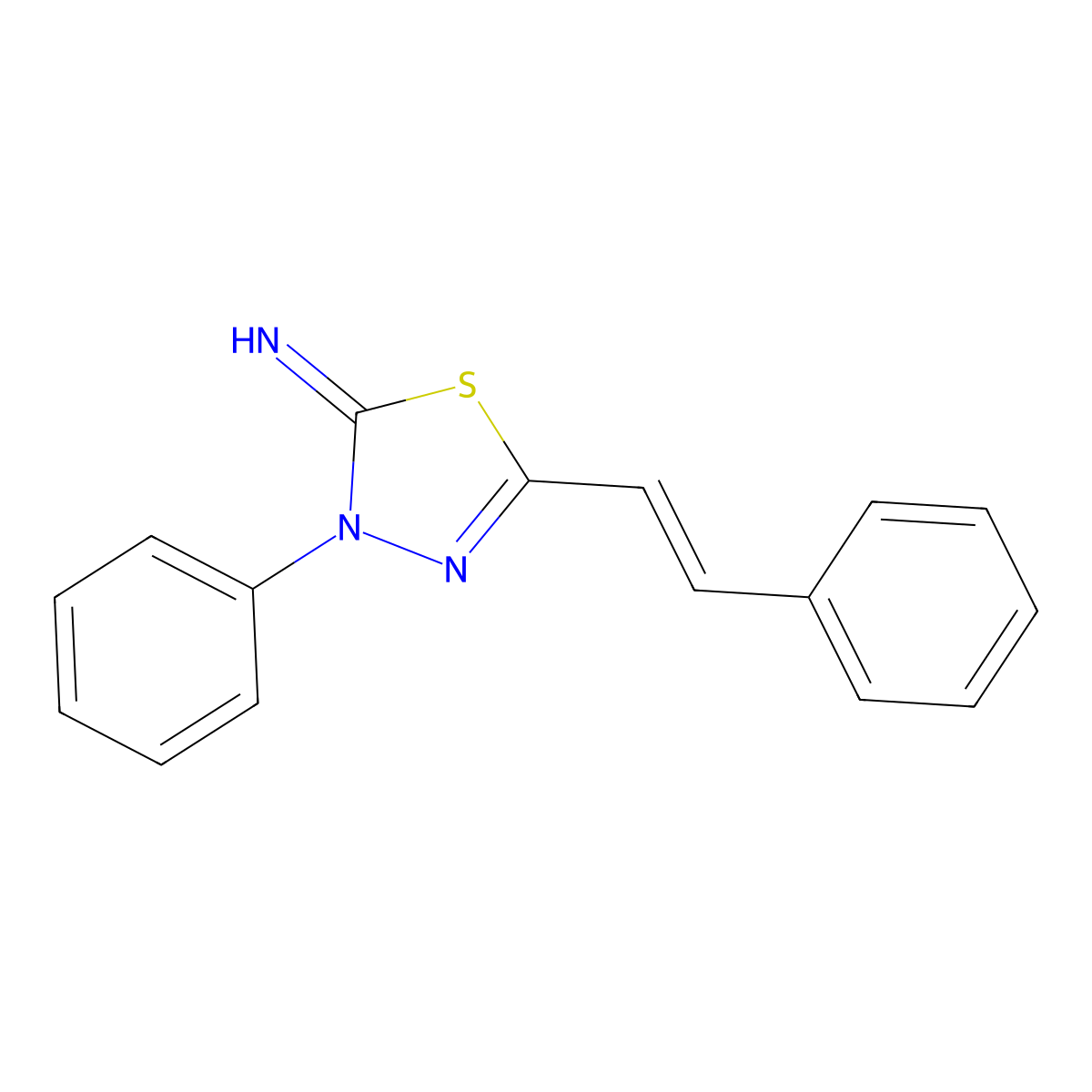3-Phenyl-5-(2-phenylethenyl)-1,3,4-thiadiazol-2(3H)-imine molecular structure, CAS 112277-61-9