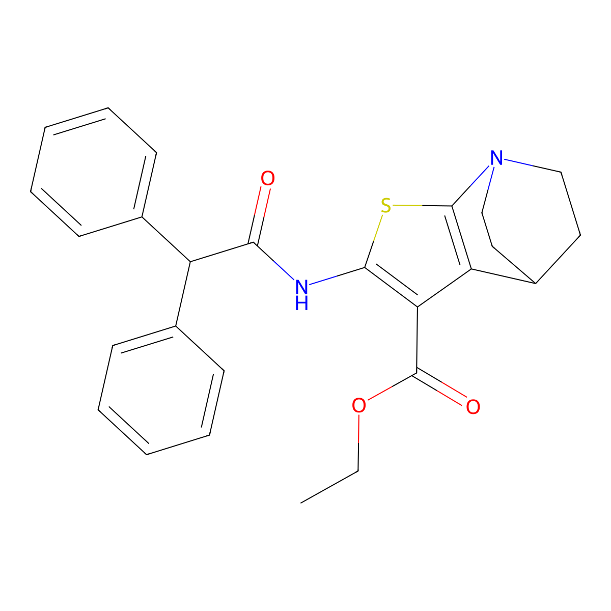 4H-4,7-Ethanothieno(2,3-b)pyridine-3-carboxylic acid, 5,6-dihydro-2-((diphenylacetyl)amino)-,ethyl ester molecular structure, CAS 112302-59-7