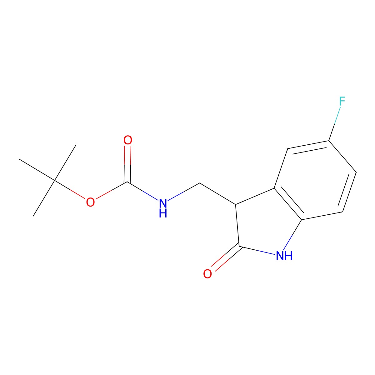 tert-Butyl ((5-fluoro-2-oxoindolin-3-yl)methyl)carbamate molecular structure, CAS 1123168-98-8