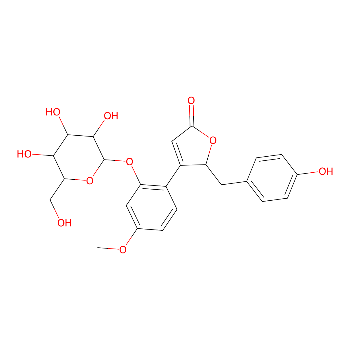 2-[(4-Hydroxyphenyl)methyl]-3-[4-methoxy-2-[(2S,3R,4S,5S,6R)-3,4,5-trihydroxy-6-(hydroxymethyl)oxan-2-yl]oxyphenyl]-2H-furan-5-one molecular structure, CAS 112343-16-5