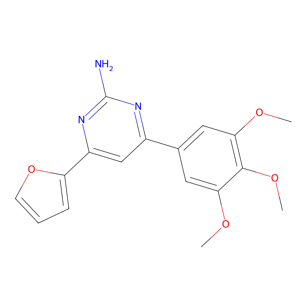 4-(Furan-2-yl)-6-(3,4,5-trimethoxyphenyl)pyrimidin-2-amine molecular structure, CAS 1123508-84-8