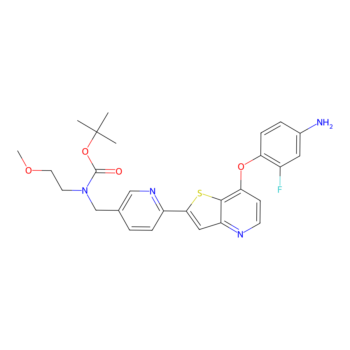 4-[[2-[5-[[Boc(2-methoxyethyl)amino]methyl]-2-pyridyl]-7-thieno[3,2-b]pyridyl]oxy]-3-fluoroaniline molecular structure, CAS 1123837-34-2
