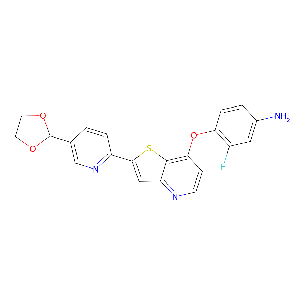 4-((2-(5-(1,3-Dioxolan-2-yl)pyridin-2-yl)thieno[3,2-b]pyridin-7-yl)oxy)-3-fluoroaniline molecular structure, CAS 1123837-62-6