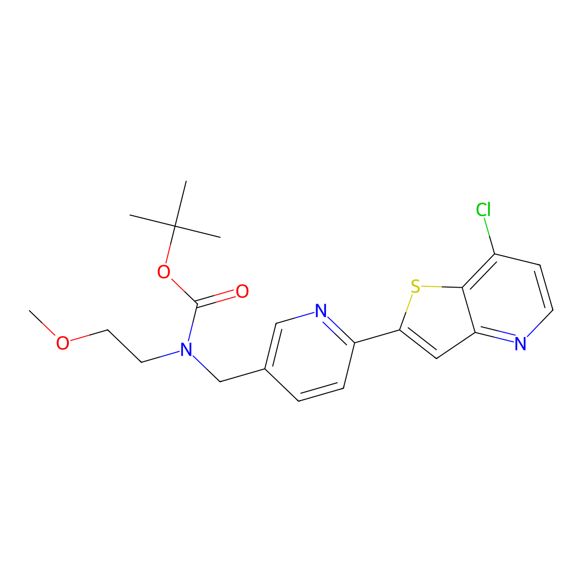 tert-Butyl ((6-(7-chlorothieno[3,2-b]pyridin-2-yl)pyridin-3-yl)methyl)(2-methoxyethyl)carbamate molecular structure, CAS 1123838-02-7