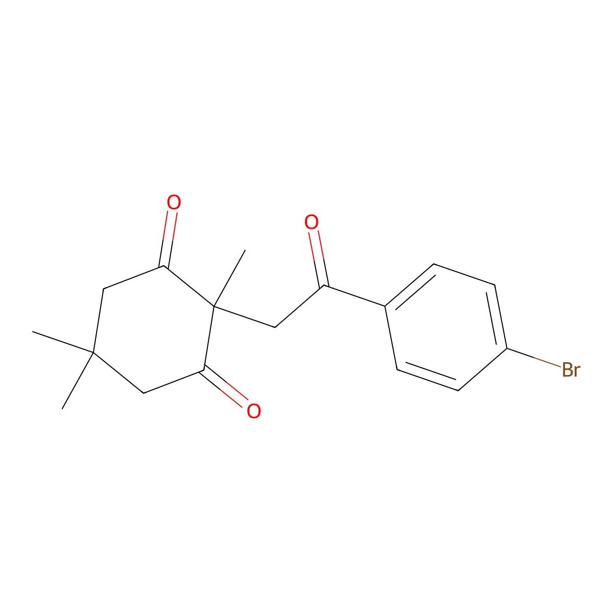 2-(2-(4-Bromophenyl)-2-oxoethyl)-2,5,5-trimethylcyclohexane-1,3-dione molecular structure, CAS 112404-30-5