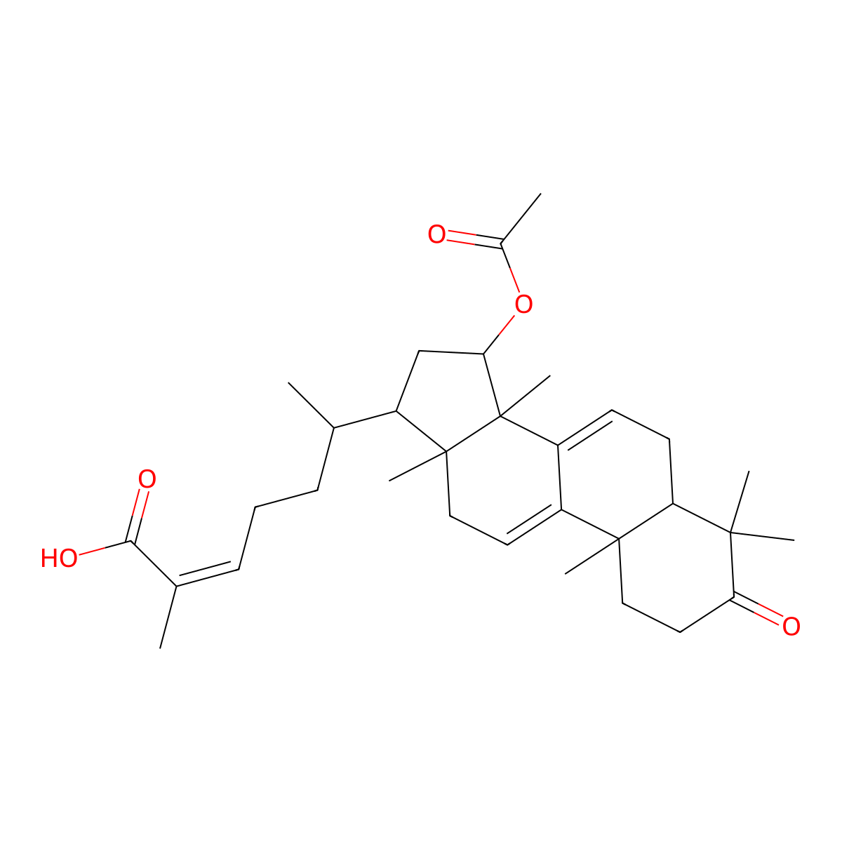 (E,6R)-6-[(10S,13R,14R,15S,17R)-15-acetyloxy-4,4,10,13,14-pentamethyl-3-oxo-1,2,5,6,12,15,16,17-octahydrocyclopenta[a]phenanthren-17-yl]-2-methylhept-2-enoic acid molecular structure, CAS 112430-66-7