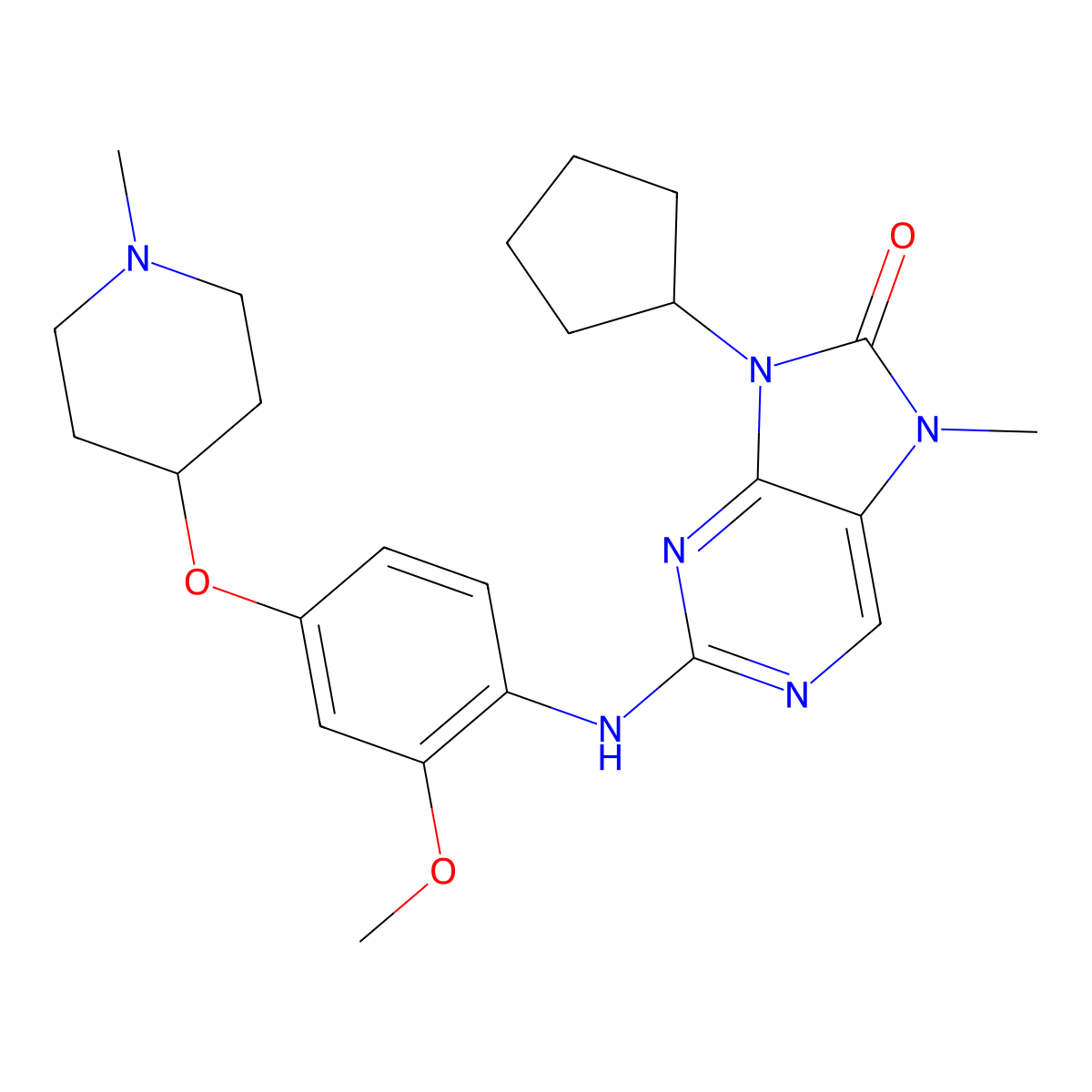 9-Cyclopentyl-2-[[2-methoxy-4-[(1-methylpiperidin-4-yl)oxy]-phenyl]amino]-7-methyl-7,9-dihydro-8H-purin-8-one molecular structure, CAS 1124329-14-1