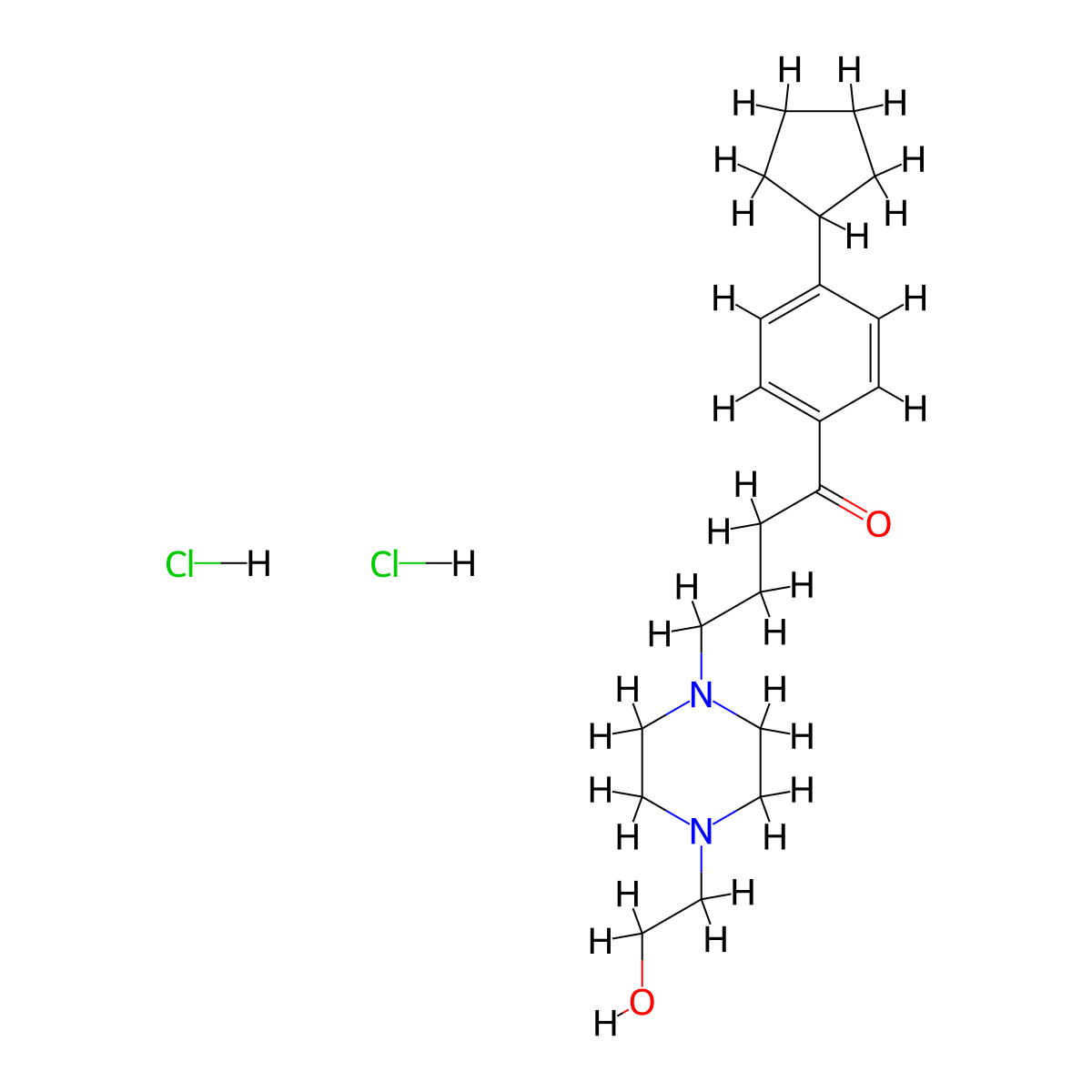 1-Butanone, 1-(4-cyclopentylphenyl)-4-(4-(2-hydroxyethyl)-1-piperazinyl)-, dihydrochloride molecular structure, CAS 112446-92-1