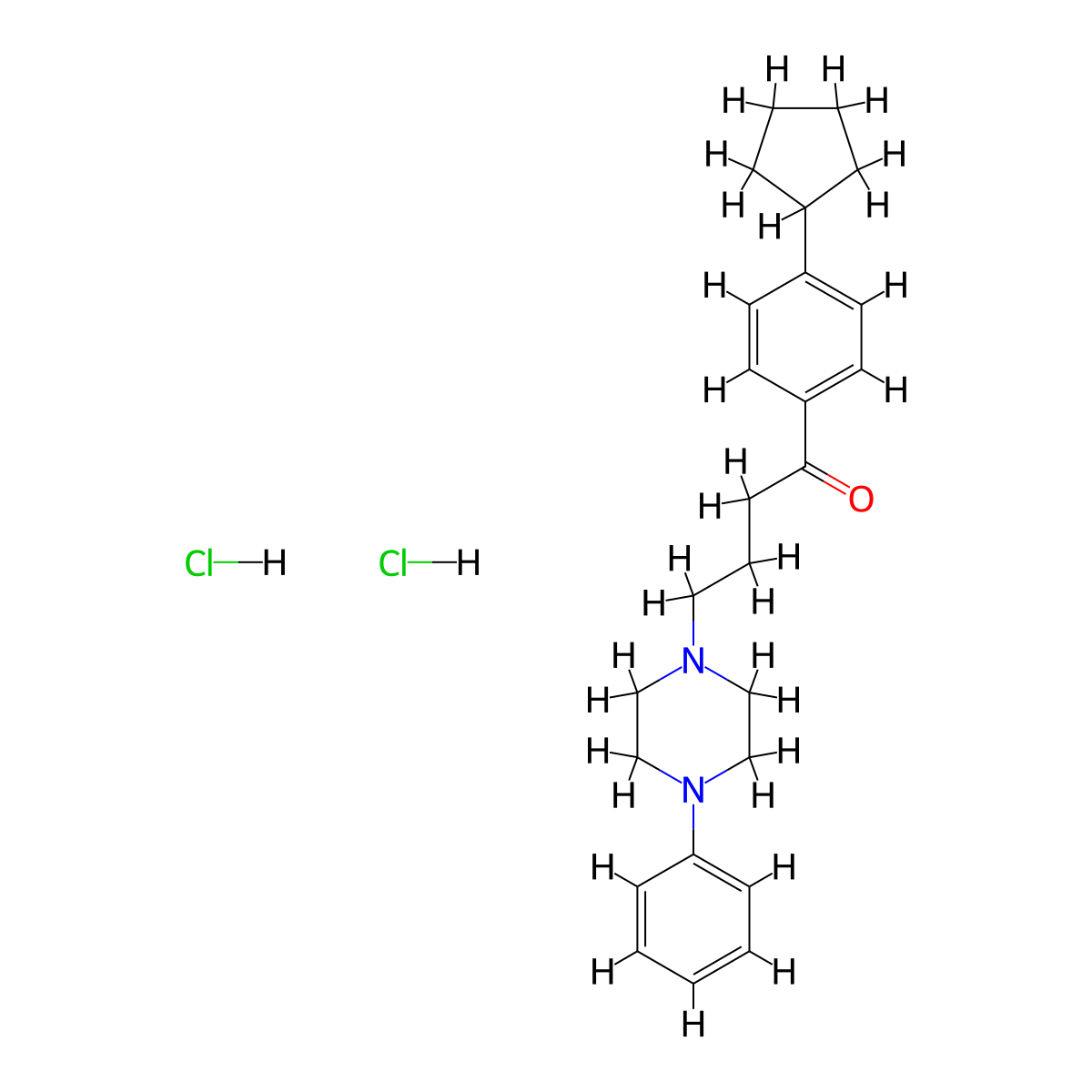1-Butanone, 1-(4-cyclopentylphenyl)-4-(4-phenyl-1-piperazinyl)-, dihydrochloride molecular structure, CAS 112446-93-2