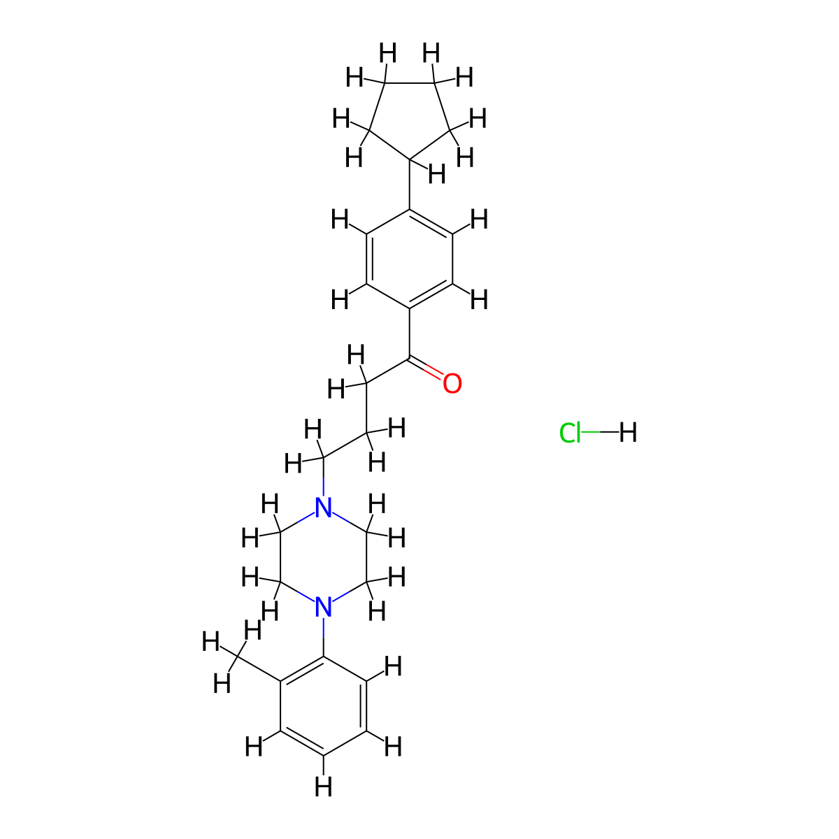 1-Butanone, 1-(4-cyclopentylphenyl)-4-(4-(2-methylphenyl)-1-piperazinyl)-, hydrochloride molecular structure, CAS 112446-94-3