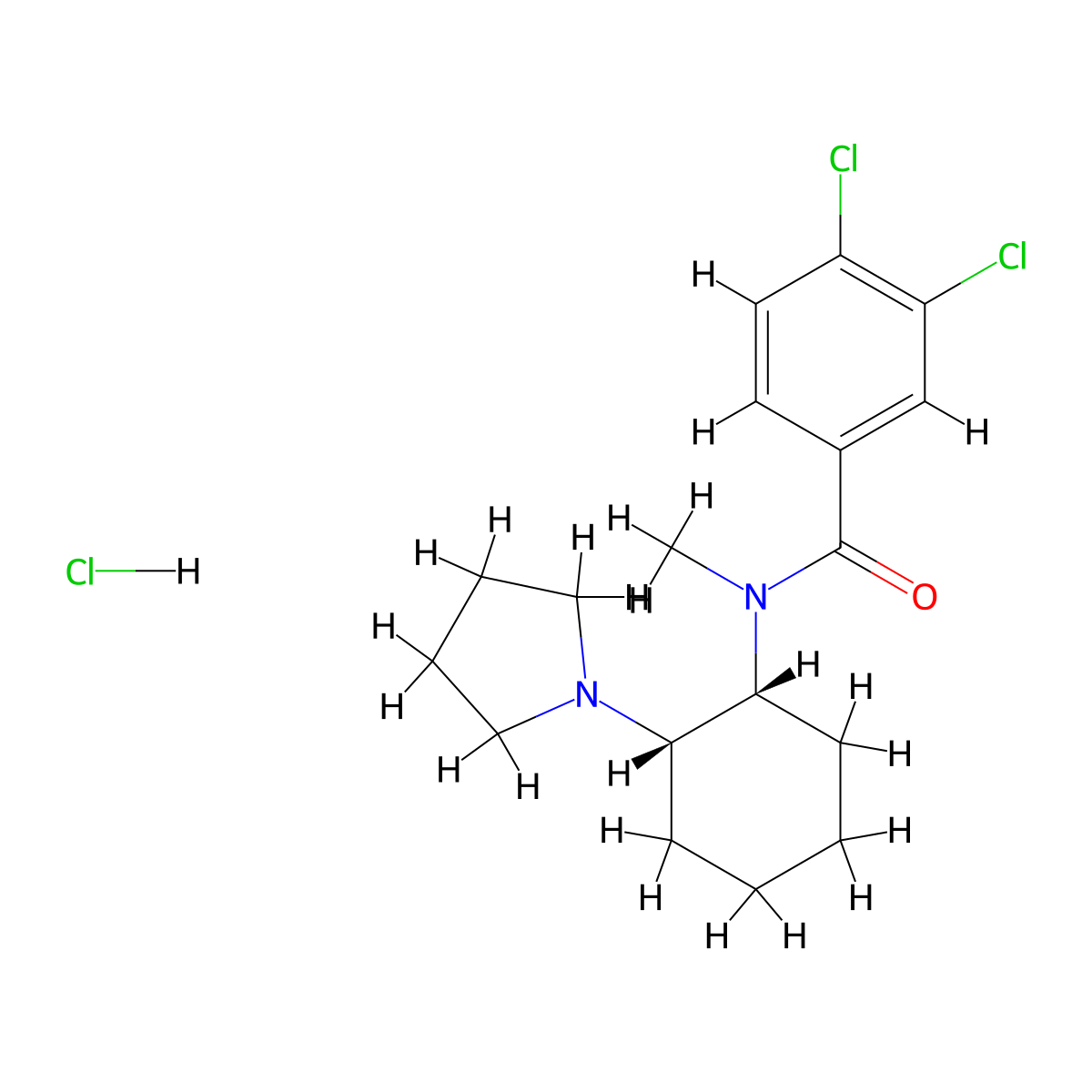 cis-3,4-Dichloro-N-methyl-N-(2-(1-pyrrolidinyl)cyclohexyl)benzamide monohydrochloride molecular structure, CAS 112465-94-8