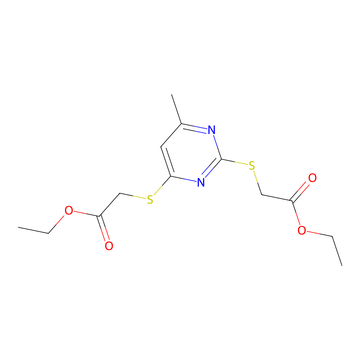 Diethyl 2,2'-[(6-methylpyrimidine-2,4-diyl)disulfanediyl]diacetate molecular structure, CAS 112498-42-7