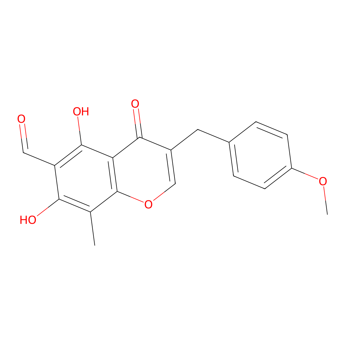 5,7-Dihydroxy-3-((4-methoxyphenyl)methyl)-8-methyl-4-oxochromene-6-carbaldehyde molecular structure, CAS 112500-89-7