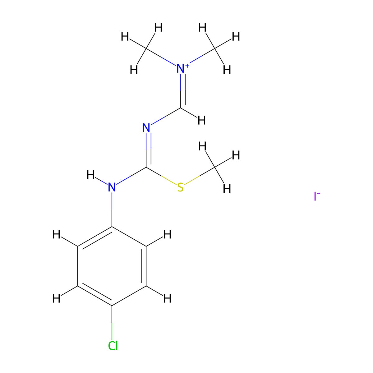 N-({[(4-chloroanilino)(methylsulfanyl)methylene]amino}methylene)-N-methylmethanaminium iodide molecular structure, CAS 112519-80-9