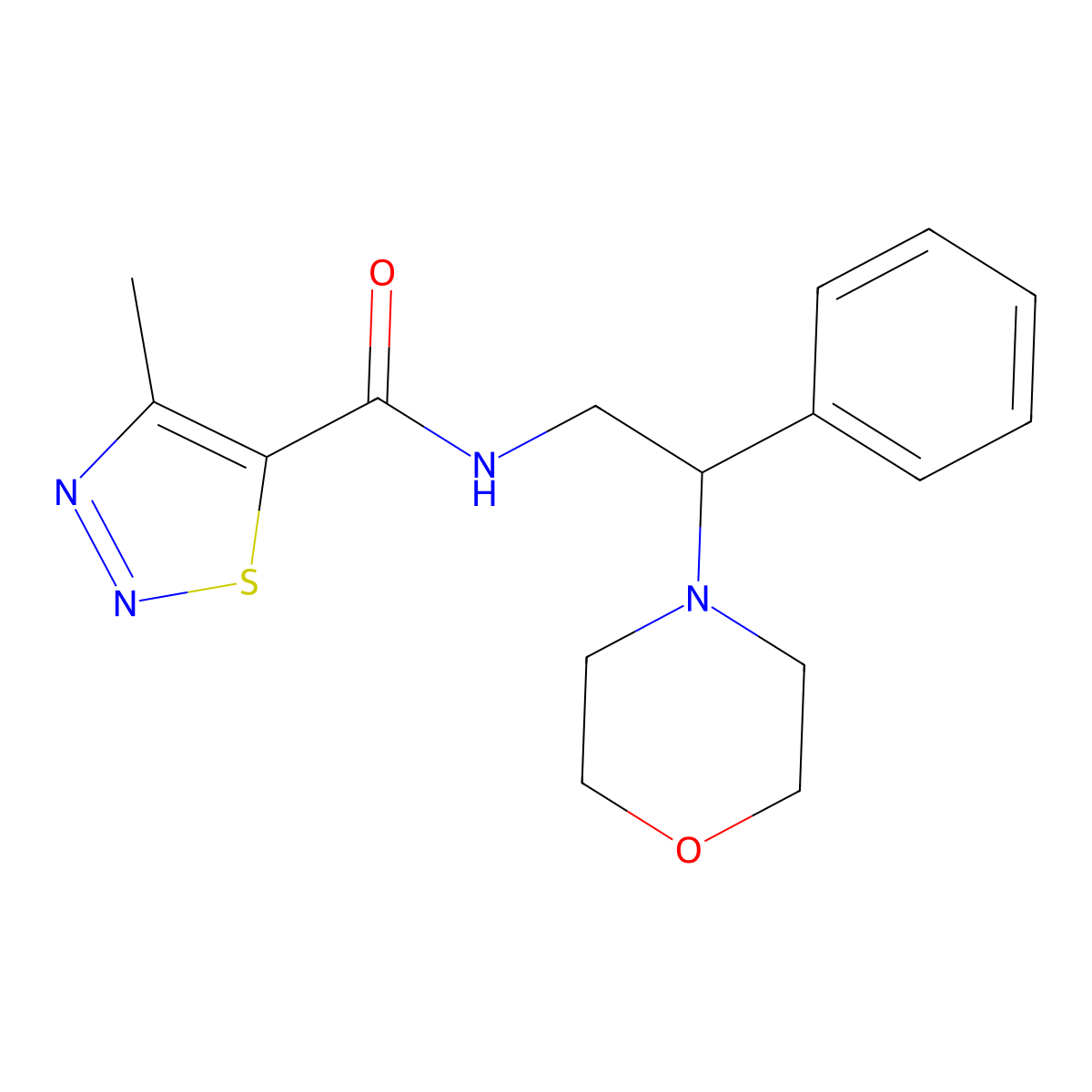 4-methyl-N-[2-(morpholin-4-yl)-2-phenylethyl]-1,2,3-thiadiazole-5-carboxamide molecular structure, CAS 1125413-12-8