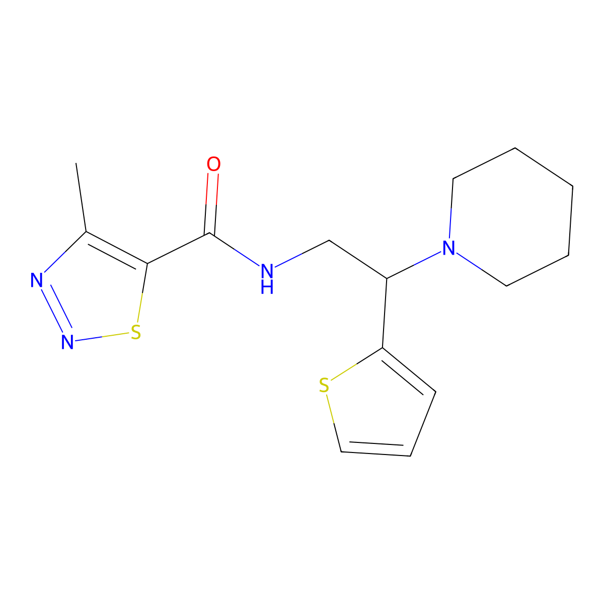 4-methyl-N-[2-(1-piperidinyl)-2-(2-thienyl)ethyl]-1,2,3-thiadiazole-5-carboxamide molecular structure, CAS 1125413-14-0