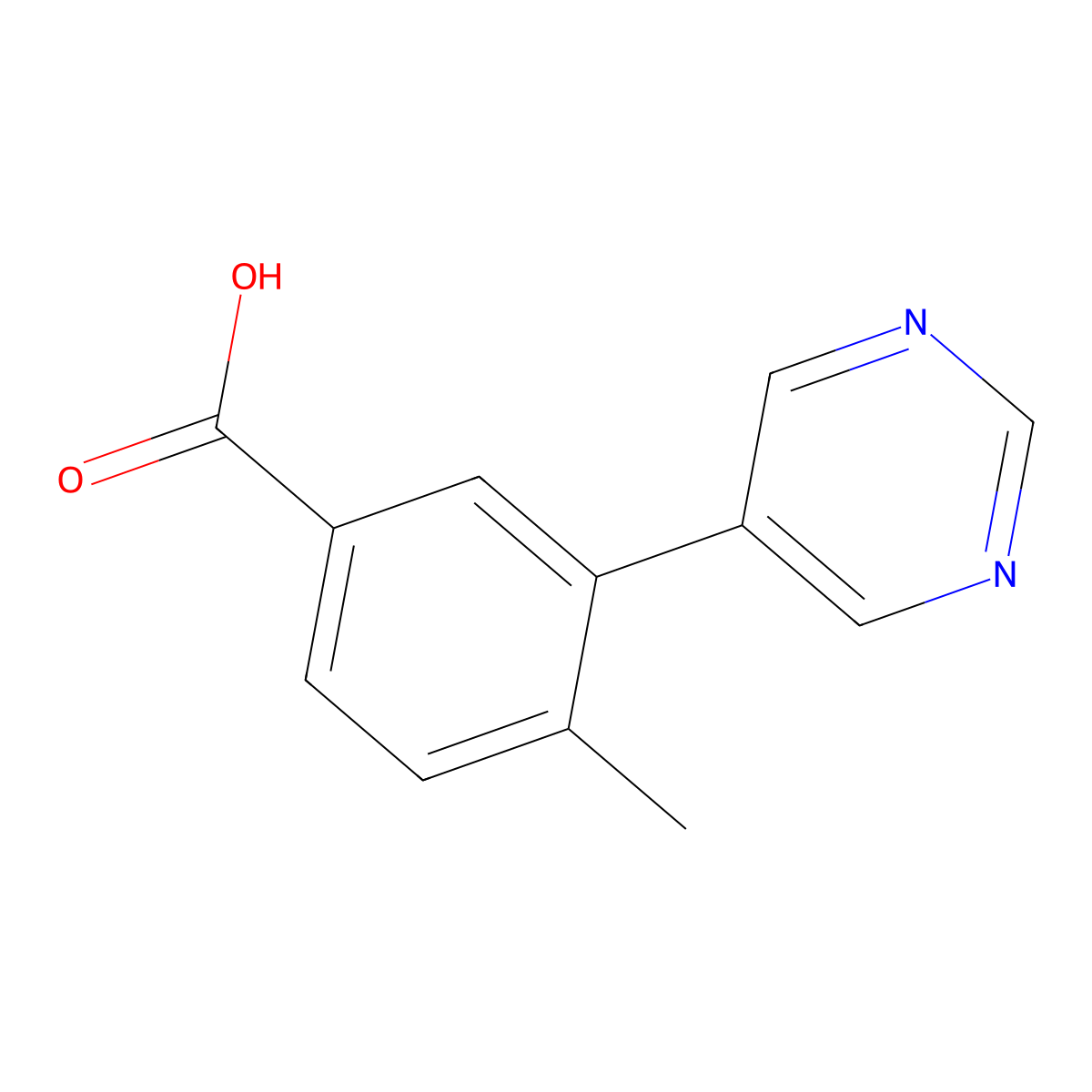 4-Methyl-3-pyrimidin-5-ylbenzoicacid molecular structure, CAS 1125425-36-6