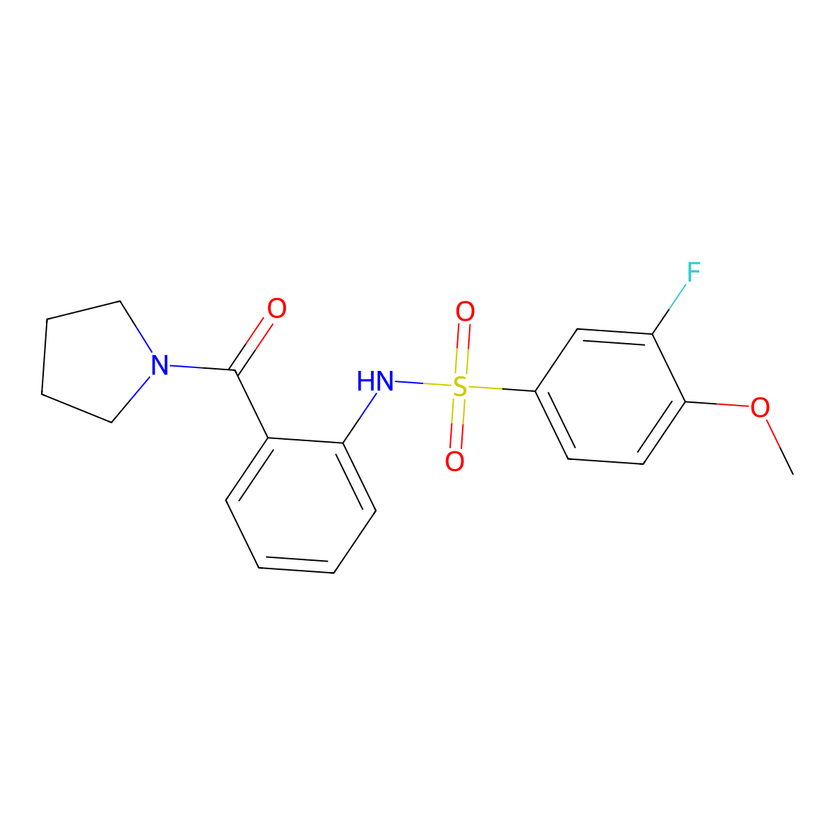 3-fluoro-4-methoxy-N-[2-(pyrrolidin-1-ylcarbonyl)phenyl]benzenesulfonamide molecular structure, CAS 1125436-25-0