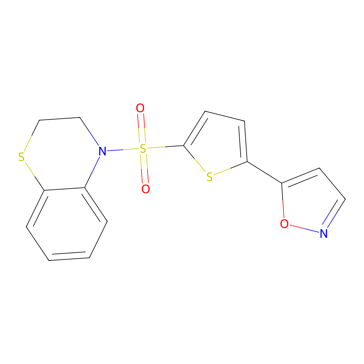4-{[5-(1,2-oxazol-5-yl)thiophen-2-yl]sulfonyl}-3,4-dihydro-2H-1,4-benzothiazine molecular structure, CAS 1125436-44-3