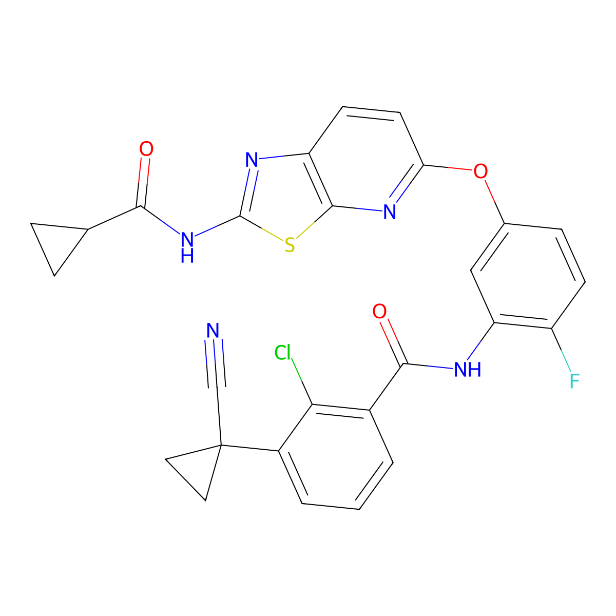 2-Chloro-3-(1-Cyanocyclopropyl)-N-[5-({2-[(Cyclopropylcarbonyl)amino][1,3]thiazolo[5,4-B]pyridin-5-Yl}oxy)-2-Fluorophenyl]benzamide molecular structure, CAS 1125632-93-0