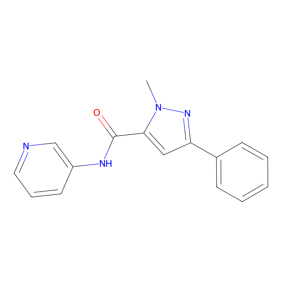 1-methyl-3-phenyl-N-(pyridin-3-yl)-1H-pyrazole-5-carboxamide molecular structure, CAS 1125885-76-8