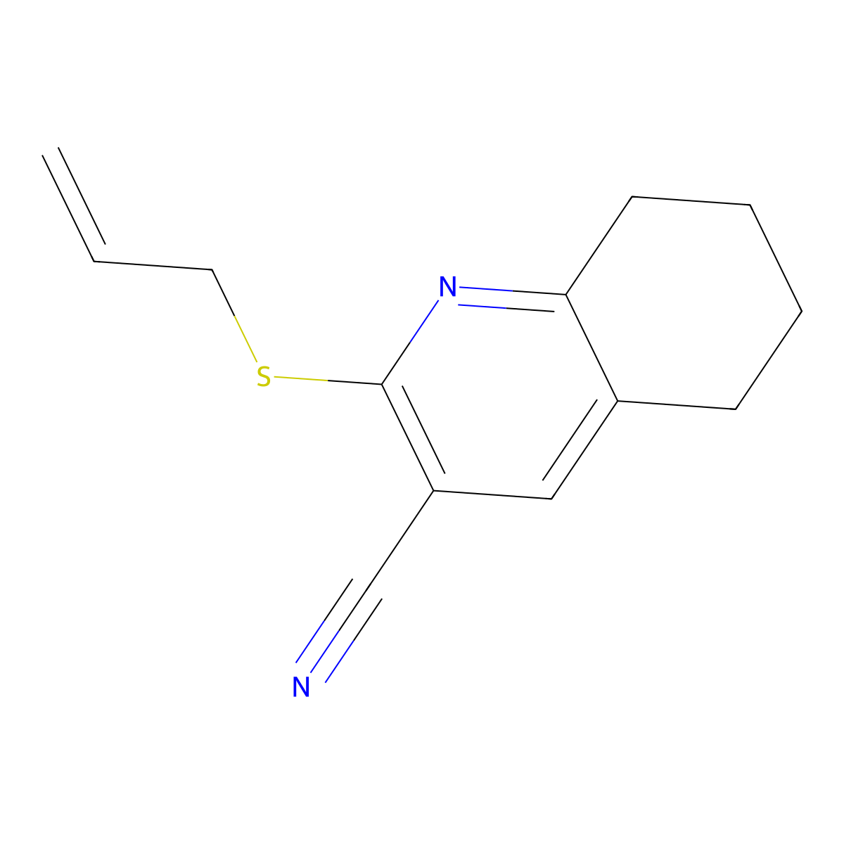3-Quinolinecarbonitrile, 5,6,7,8-tetrahydro-2-(2-propenylthio)- molecular structure, CAS 112629-71-7