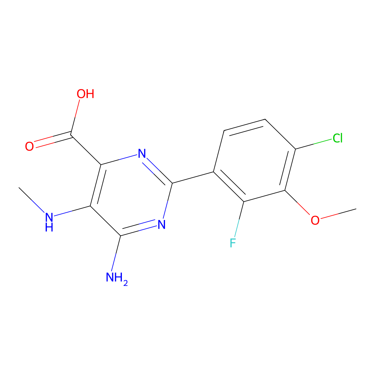 6-Amino-2-(4-chloro-2-fluoro-3-methoxyphenyl)-5-(methylamino)pyrimidine-4-carboxylic acid molecular structure, CAS 1126320-17-9