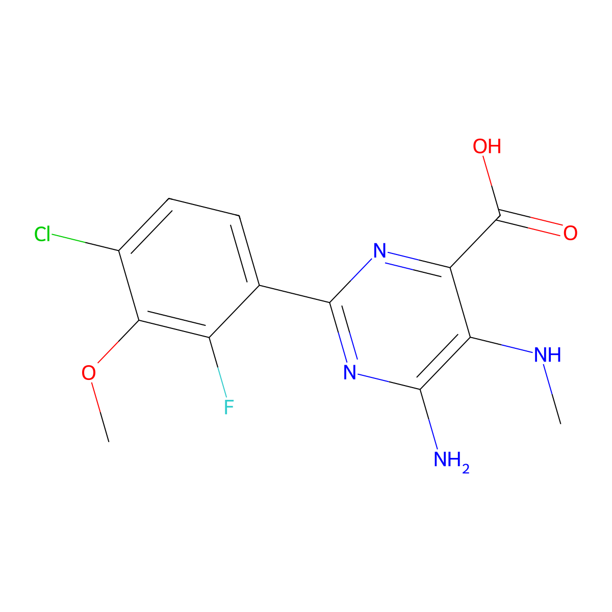 6-Amino-2-(4-chloro-2-fluoro-3-methoxyphenyl)-5-(methylamino)pyrimidine-4-carboxylic acid molecular structure, CAS 1126320-17-9