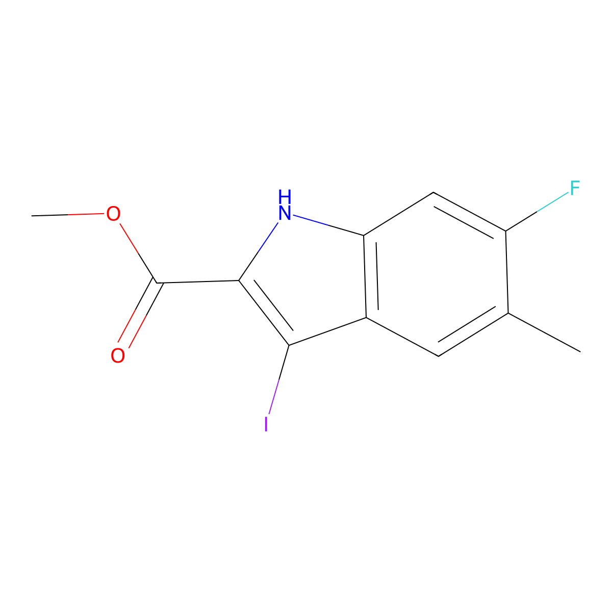 methyl 6-fluoro-3-iodo-5-methyl-1H-indole-2-carboxylate molecular structure, CAS 1126423-38-8