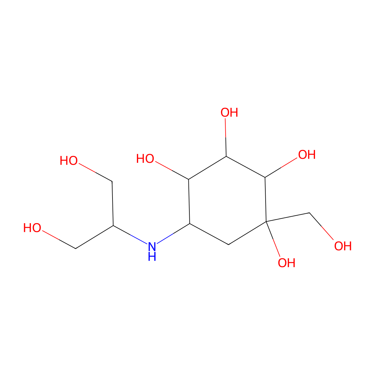 5-(1,3-Dihydroxypropan-2-ylamino)-1-(hydroxymethyl)cyclohexane-1,2,3,4-tetrol molecular structure, CAS 112653-29-9